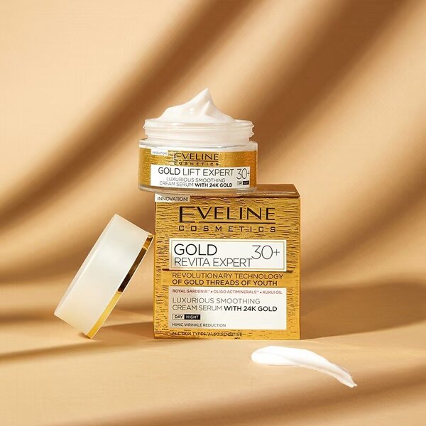 Eveline Gold Revita Expert Luxurious Smoothing Cream-Serum with 24k Gold for Day and Night 30+ 50ml