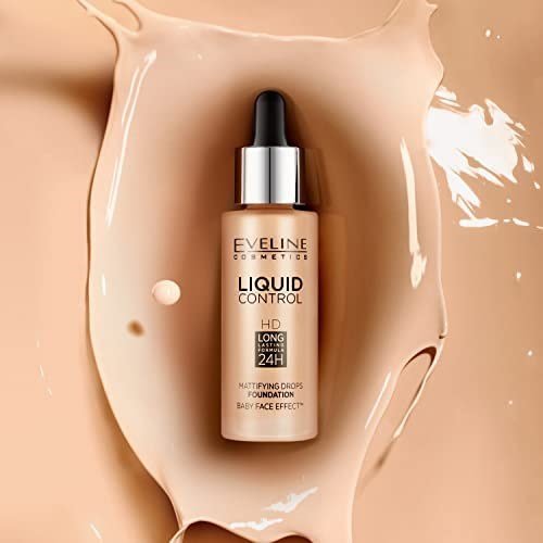 Eveline Liquid Control HD Light Face Foundation with Dropper Mattifying Effect 001 Porcelain 32ml