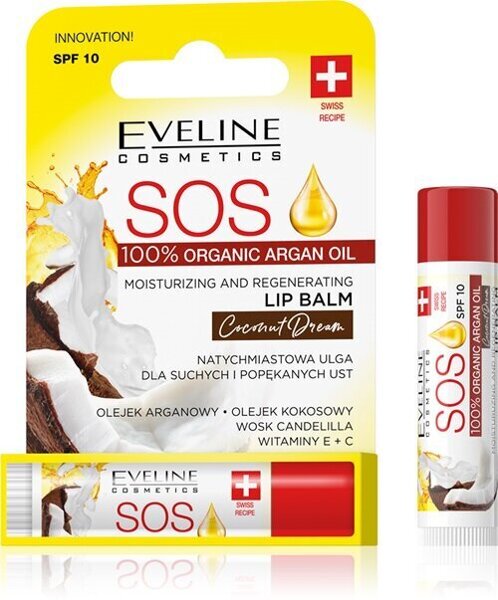 Eveline SOS Moisturizing Regenerating Balm for Dry and Cracked Lips Coconut SPF10 1 Piece