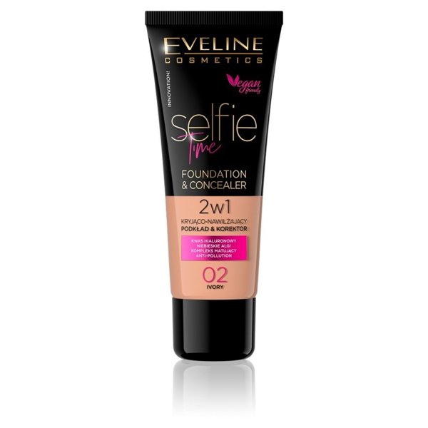 Eveline Selfie Time Foundation Concealer Covering Moisturizing Skin No 02 Ivory 30ml