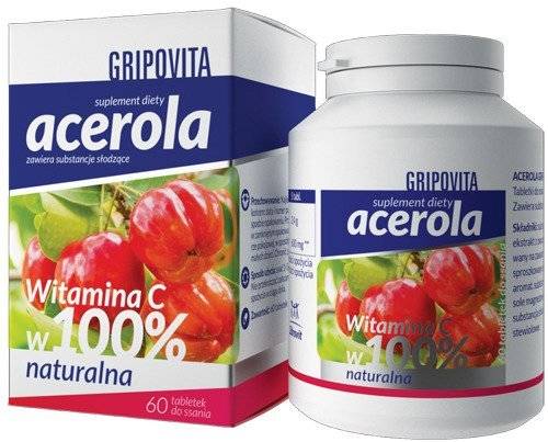 Grinovita Acerola Vitamin C 100% Natural in Immune and Nervous System 60 Tablets