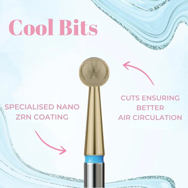 IQ Nails Cool Bits Gold Line Diamond Nail Drill Bit Ball Shaped Medium Fine 3.1mm ZRN Coating X524.031_Z 1 Piece