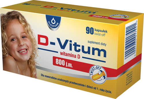 Oleofarm D-Vitum Vitamin D 800 IU for Preterm Newborns and Children from 1 Year Old 90 Capsules