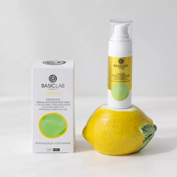 BasicLab Cosmetology Serum z Witaminą C Antyoksydacyjne - Najlepsze Serum na Suchą i Mieszaną Skórę, 30 ml