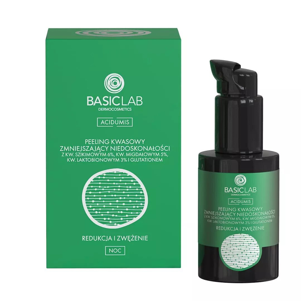 BasicLab Acid Peeling Reducing Imperfections with 6% Shikimic Acid 5% Mandelic Acid 3% Lactobionic Acid Reduction and Narrowing 30ml Best Before 31.10.25