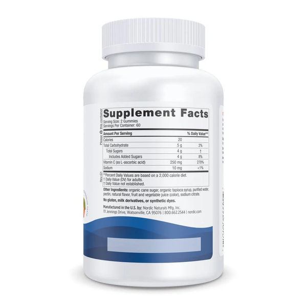 Nordic Naturals Vitamin C Gummies 250mg for Children over 4 Years Old Tangerine 120 Gummies