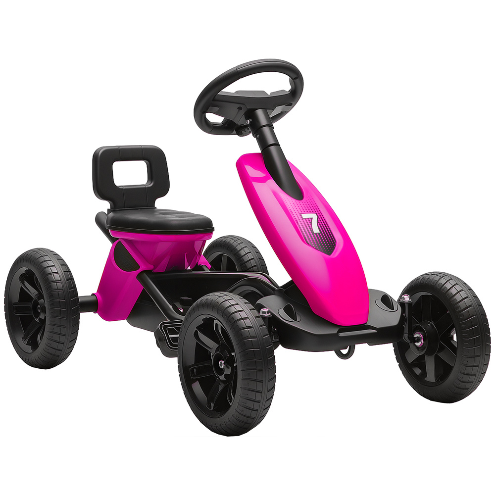 AIYAPLAY Pedal Go Kart for Kids 2-5 Years, with Silent EVA Wheels, Metal Frame, Pink