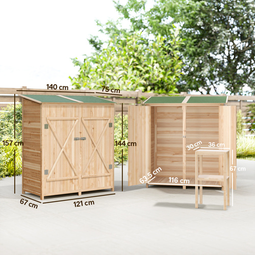 Outsunny 140 x 75 Fir Wood Garden Shed, with Asphalt Roof - Natural