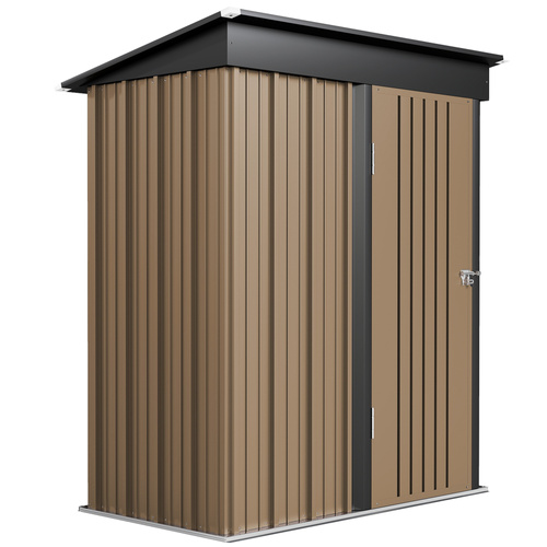 Outsunny 5 x 3ft Corrugated Steel Storage Shed, with Lock - Brown