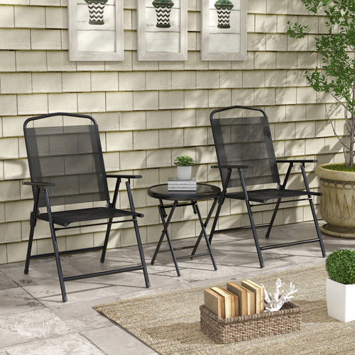 Outsunny Three-Piece Garden Seat Set, with Glass-Top Table - Black
