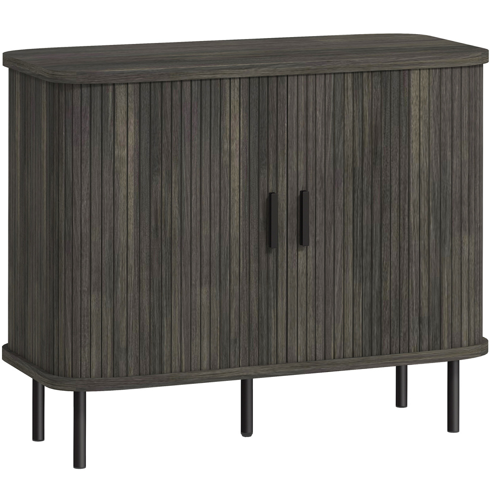 HOMCOM Mid-Century Modern Sideboard Storage Cabinet with Slatted Tambour Sliding Doors, Kitchen Cabinet with Steel Legs, Grey