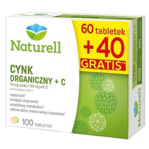 Naturell Cynk Organiczny + C Zdrowa Skóra Włosy i Paznokcie 60 Tabletek + 40 Tabletek Gratis