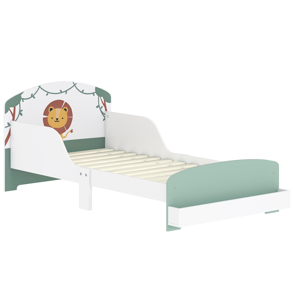AIYAPLAY Toddler Bed with Storage, Guardrails, Lion Design, for Ages 3-8 Years, Fits 140 x 70cm Mattress, Green
