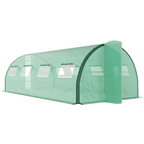 Outsunny Polyethylene Upgraded Structure Walk-in Polytunnel Greenhouse, 6 x 3 m, Green