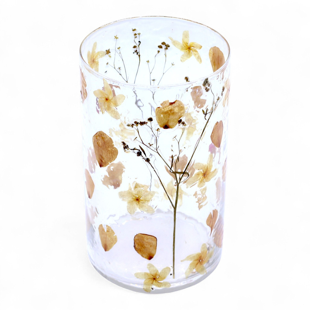 Natural Floral Glass - Tall Vase Candle Holder - Rose - (19x11cm)