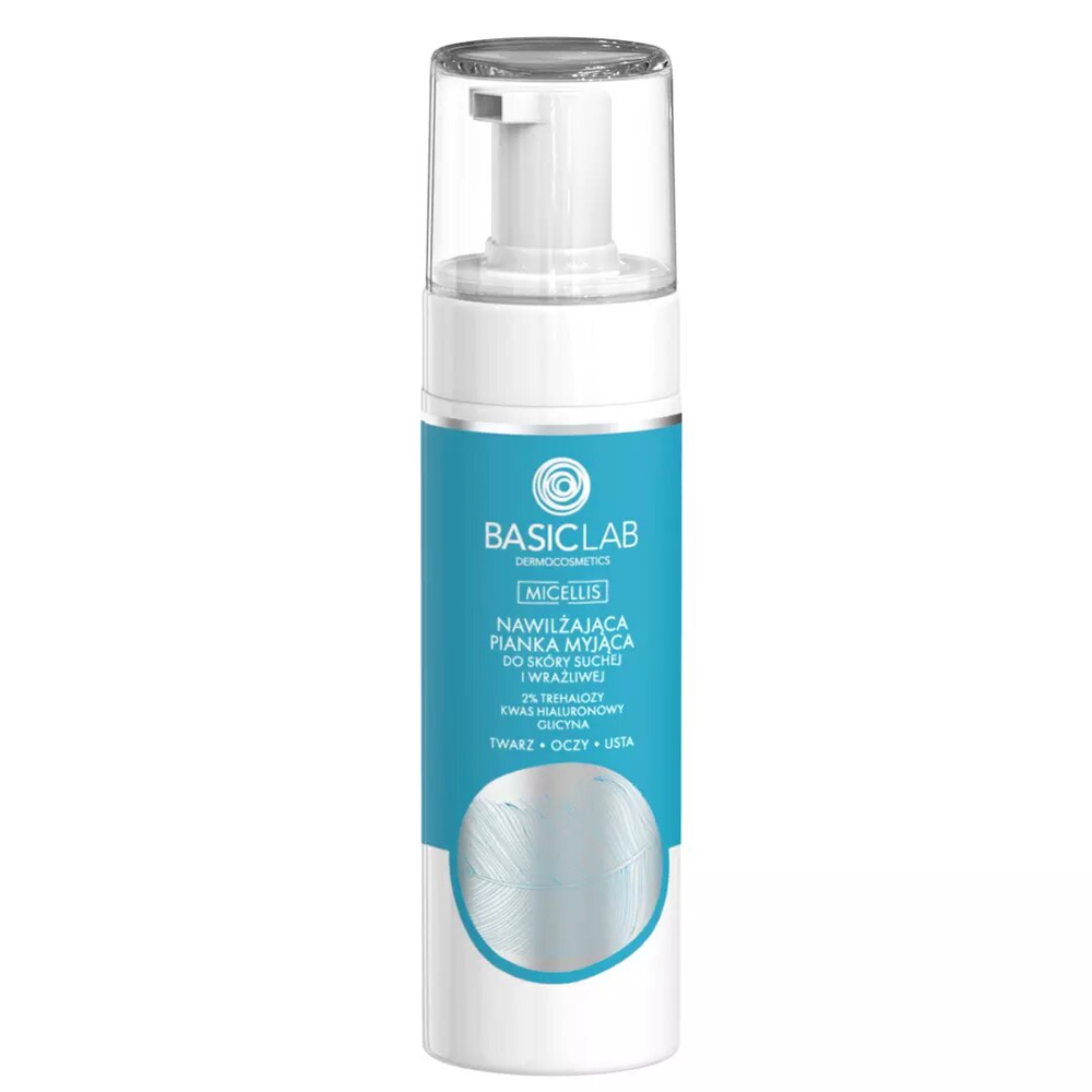 BasicLab Micellis Luxe Hydrating Cleansing Foam with 2% Trehalose & Hyaluronic Acid for Dry & Sensitive Skin 150ml