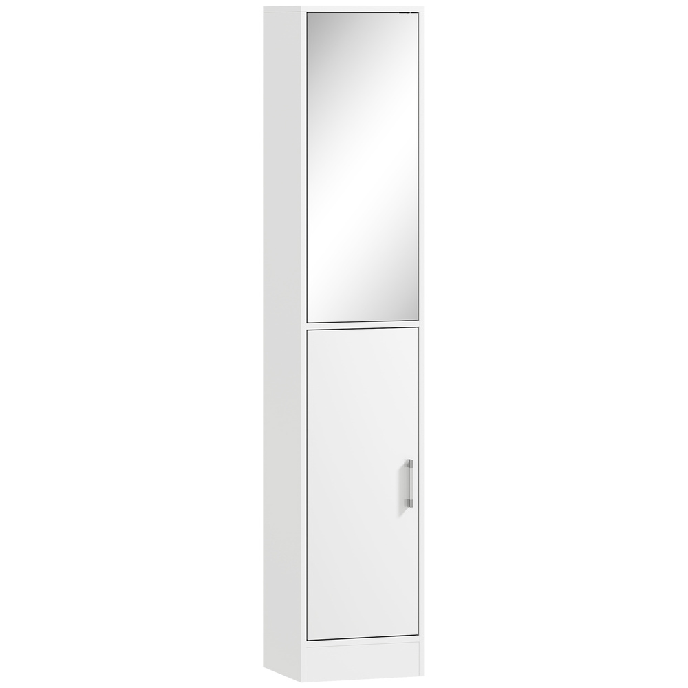 kleankin Tall Bathroom Cabinet with Mirror and Adjustable Shelf - White