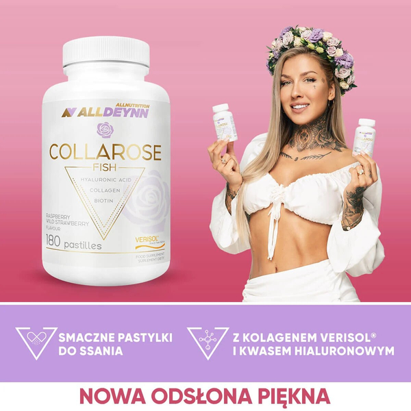AllNutrition AllDeynn Collarose Fish Collagen Enriched with Hyaluronic Acid, Vitamin C and Biotin 180 Tablets