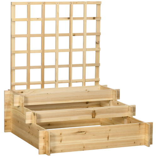 Outsunny 3 Tier Garden Planters with Trellis for Vine Climbing, Wooden Raised Beds, 95x95x110cm, Natural Tone