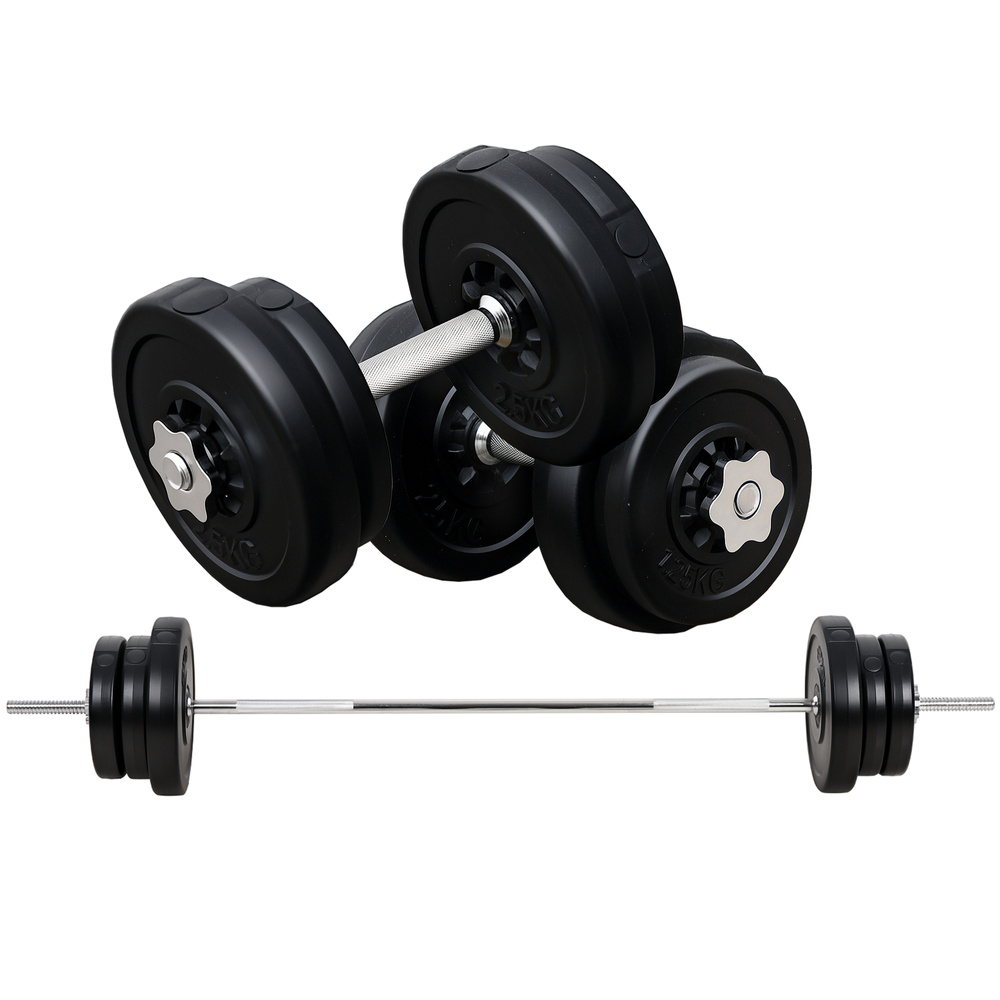 HOMCOM Dumbbell and Barbell Set with 65kg Adjustable Barbell Weights Set, for Home Gym - Black