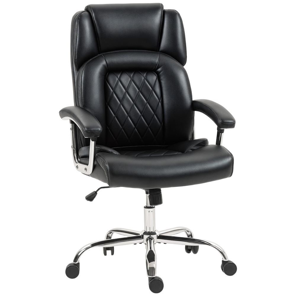 HOMCOM Big and Tall Office Chair 180kg with Spring Cushion, PU Leather - Black