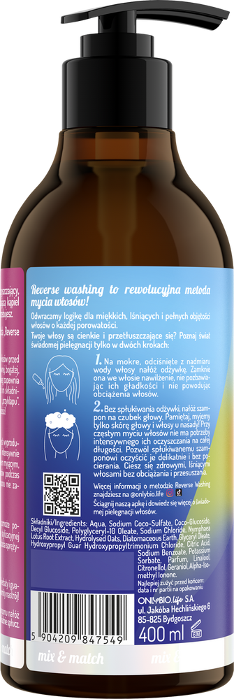 OnlyBio Reverse Washing  Szampon Mocny Dogłębnie Oczyszczający 400ml