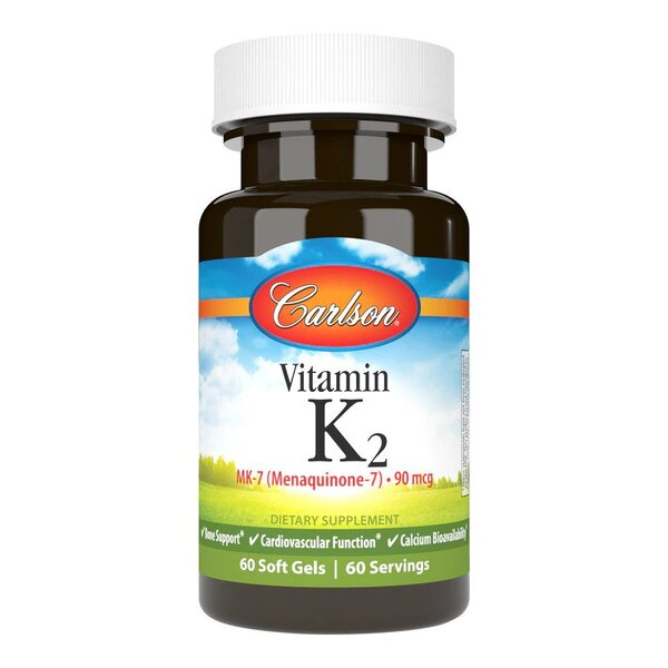 Carlson Labs Vitamin K2 MK-7 90mcg For Bone and Cardiovascular Health 60 Softgels