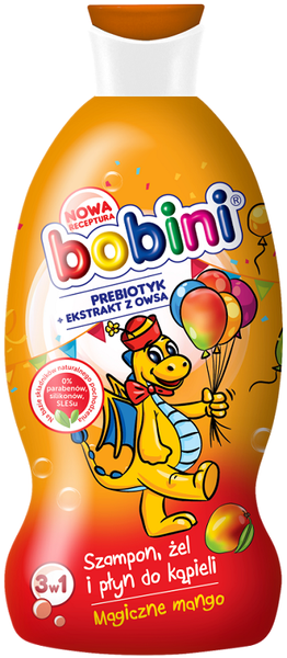 POLLENA Bobini Szampon, żel pod prysznic i płyn do Kąpieli 3 w 1 Magiczne mango 330 ml