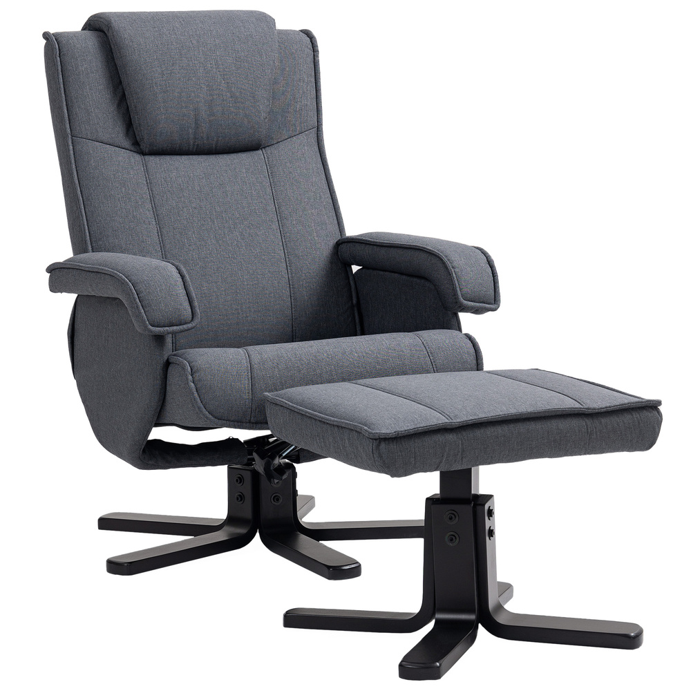HOMCOM Swivel Recliner Chair with Footstool - Charcoal Grey Linen