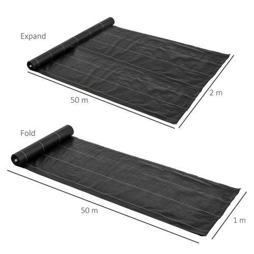 Outsunny 2m x 50m Weed Control Membrane, Heavy Duty Weed Control Barrier Fabric, 90gsm Ground Cover for Patios, Garden, Flower beds, Landscaping