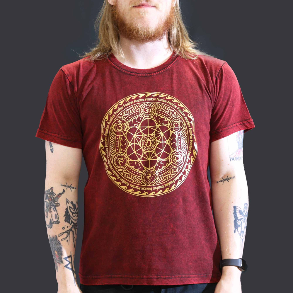 Large Stone Washed T-Shirt - Chakra - Maroon