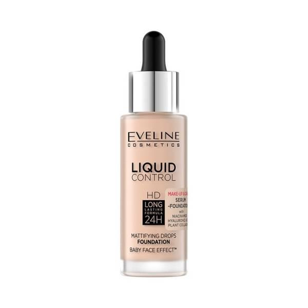 Eveline Liquid Control HD Podkład z Niacynamidem w Dropperze Nr 02 Soft Porcelain 32ml