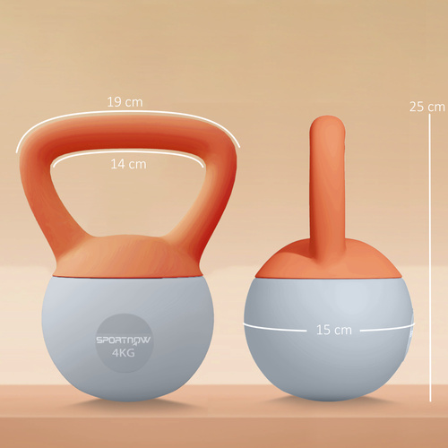 SPORTNOW 4KG Soft Kettlebell, Kettlebell with Non-Slip Handle for Home Gym, Weight Lifting, Strength Training, Orange/Grey