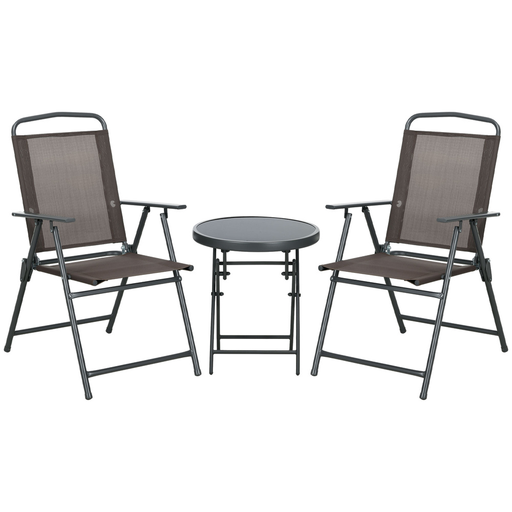 Outsunny Three-Piece Garden Seat Set, with Glass-Top Table - Brown