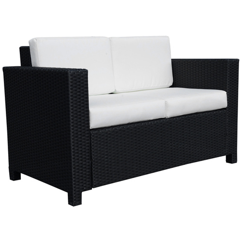 Outsunny Rattan Sofa, 2 Seater Garden Furniture with Soft Padded Cushion and Armrests, Wicker Garden Loveseat for Patio, Black