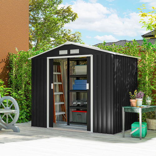 Outsunny 7 x 4ft Weatherproof Shed, Outdoor Bike Storage Shed with Ventilation Slots, Foundation Kit and Lockable Double Doors, Dark Grey