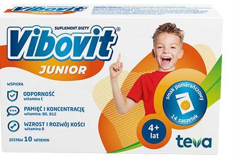 Vibovit Junior with Orange Flavor Supports the Development of Children 4-12 Years Old 30 Sachets