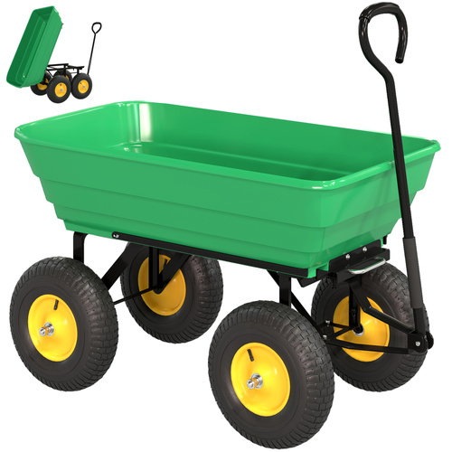 Outsunny 75 Litre Large Garden Cart, Tipping Wheelbarrows Heavy Duty Garden Dump Trolley 200kg Capacity for Festivals, Tools, Plants, Logs - Green