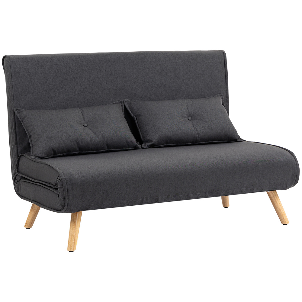 HOMCOM Two-Seater Linen-Look Sofa Bed - Charcoal Grey