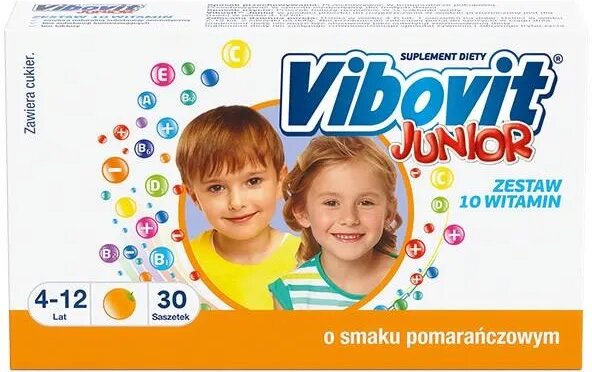 Vibovit Junior o Smaku Pomarańczowym Wspiera Rozwój Dziecka 4-12 Lat 30 Saszetek