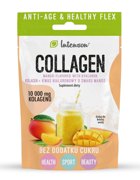 Intenson Collagen Mango Flavor with Hyaluronic Acid and Vitamin C in Drinking Powder 10.9g