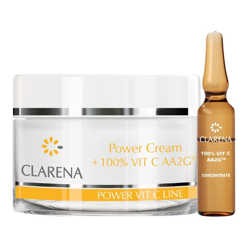 Clarena Power Pure Vit. C Line Innowacyjny Krem z 100% Aktywną Witaminą C 50ml + 100% Witaminy C 1,5 ml