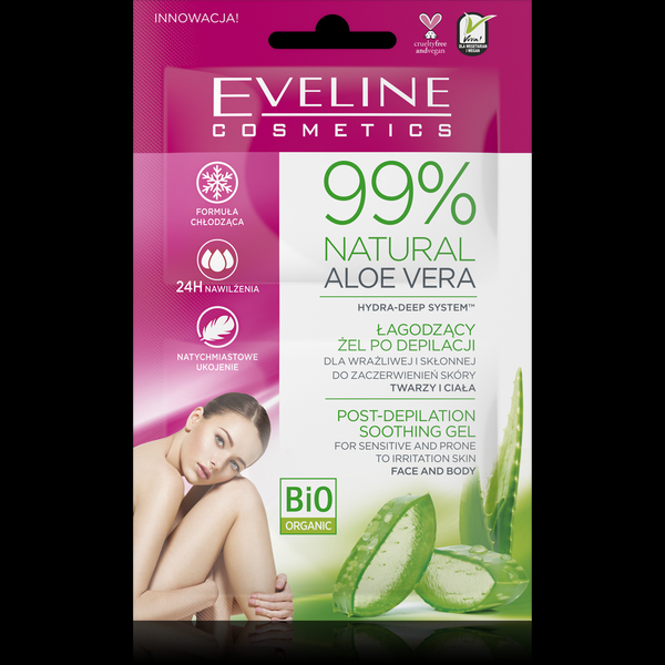 Eveline 99% Natural Aloe Vera Żel Łagodzący po Depilacji do Wrażliwej Skóry Twarzy i Ciała 2x5ml