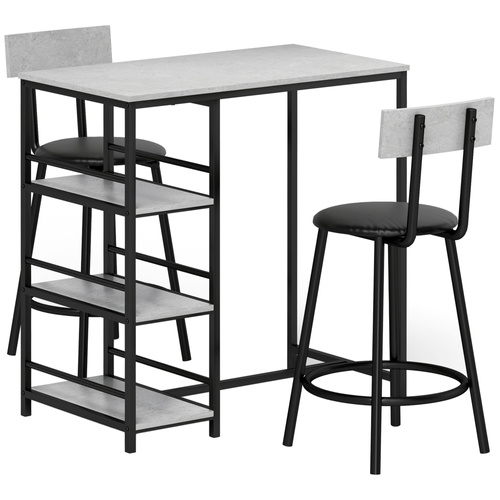 HOMCOM Three-Piece Kitchen Dining Set, with Shelves - Grey/Black