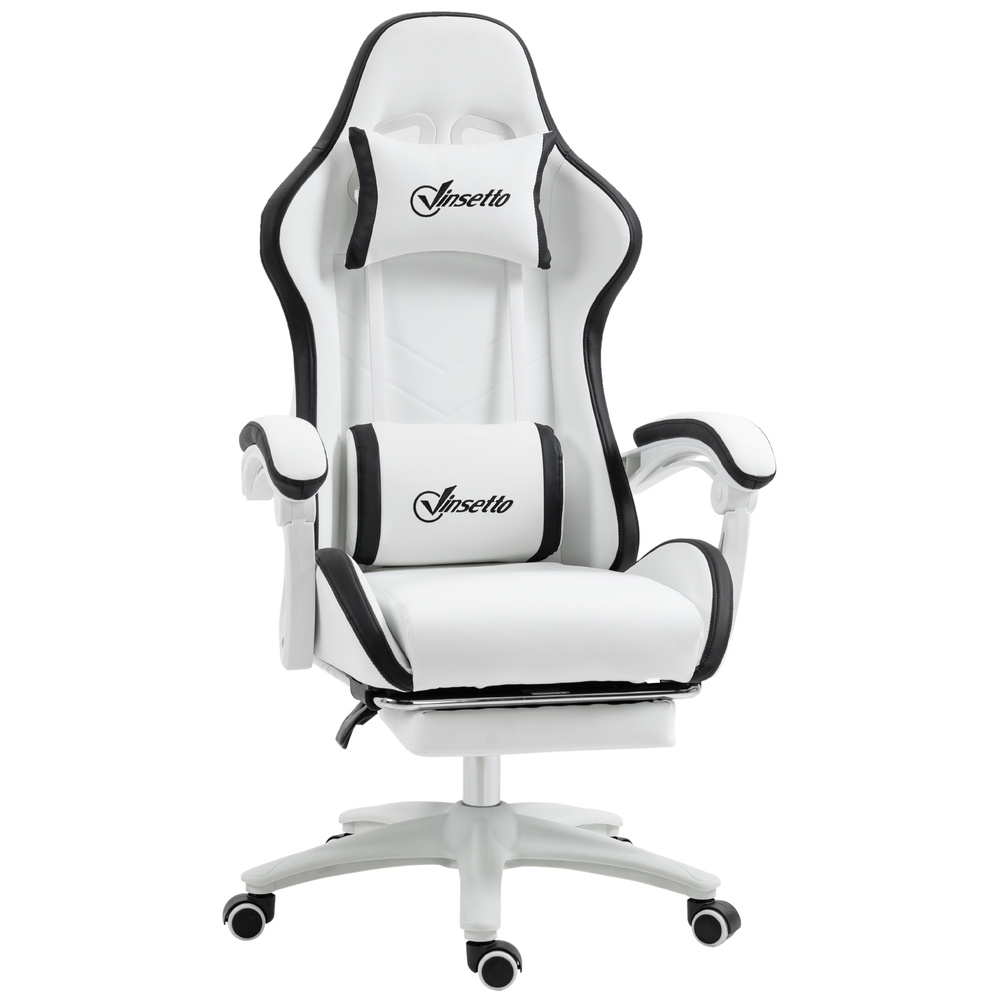 Vinsetto Computer Gaming Chair, PU Leather Office Desk Chair with Footrest, Swivel Wheels, 135° Reclining Back, Lumbar Support, Headrest for Home, White and Black