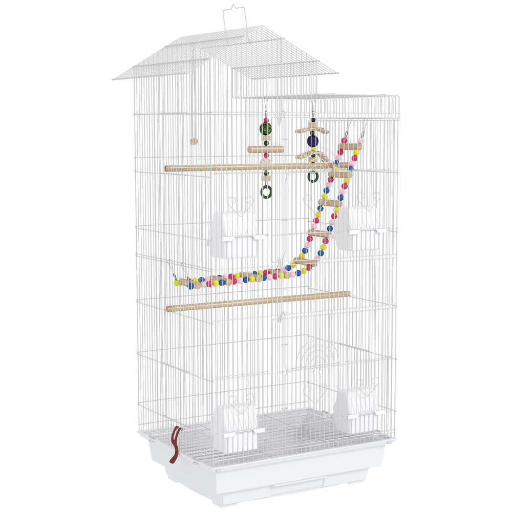 PawHut Bird Cage for Budgies, Finches, Canaries w/ Accessories, Toys, Tray, White