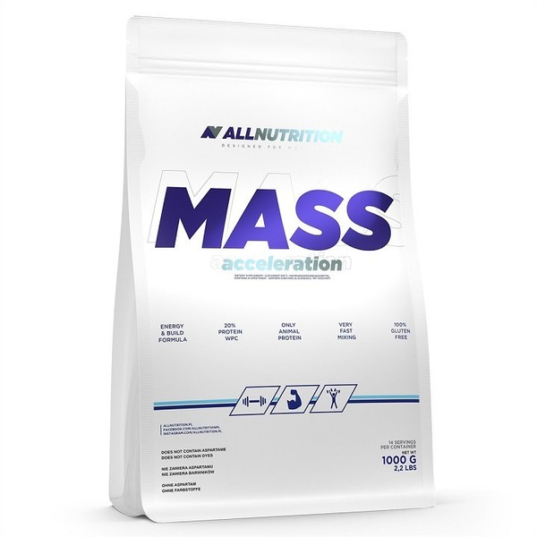 Allnutrition Mass Acceleration Gainer Białkowo Węglowodanowy o Smaku Bananowym Na Masę Mięśniową 1000g