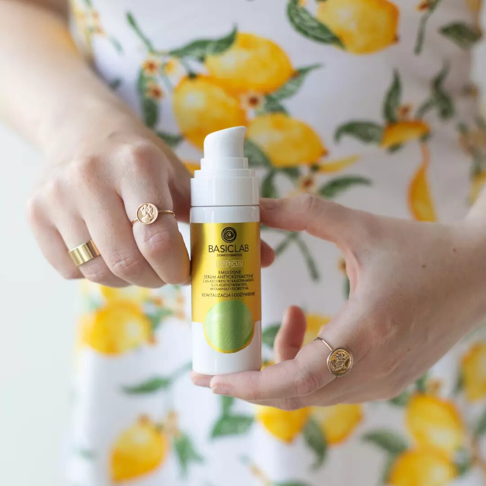 BasicLab Emulsyjne Serum Antyoksydacyjne z Witaminą C - Najlepsze Serum dla Suchej Skóry, 30 ml