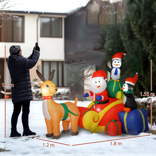 Outsunny 6ft Inflatable Santa Sleigh Decoration, with Accessories