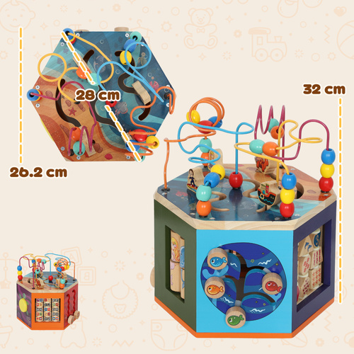 AIYAPLAY Wooden Activity Cube, Baby Toys with Bead Maze, Pattern Sorter for Toddlers Boys and Girls 18+ Months